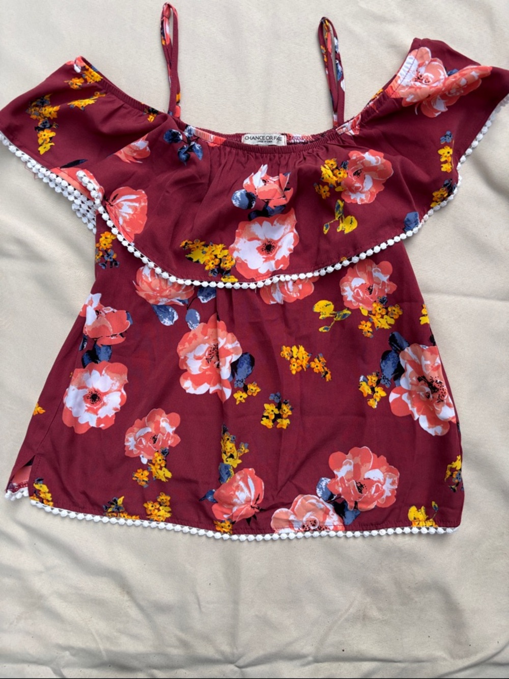 Chance or Fate Burgundy Floral Off-Shoulder Tank